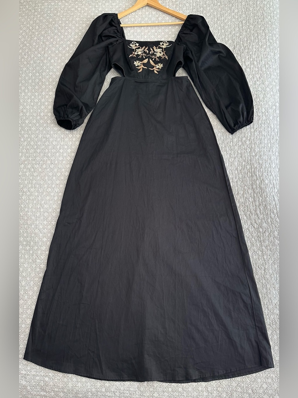 Especia Black Embroidered Cut Out Maxi Dress Puff Long Sleeves Anthropologie XS - Picture 9 of 16
